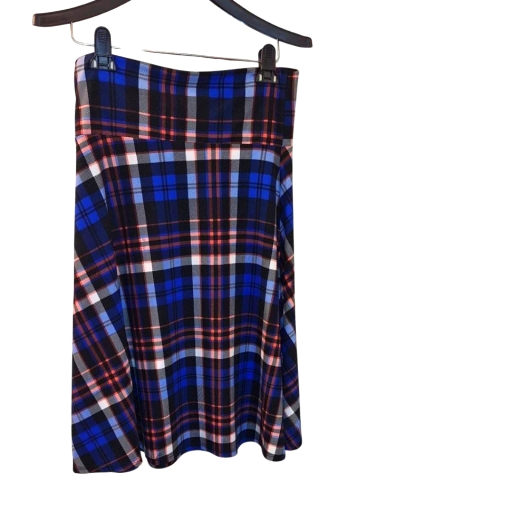 LuLaroe Plaid A-Line Skirt - Blue and Red